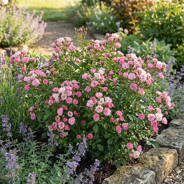 BLOOMIQUE - Rosa Lilly Rose - Rosier arbustif - Plante de Jardin - Rustique - Hauteur 30-50 cm - Pot 17 cm - large
