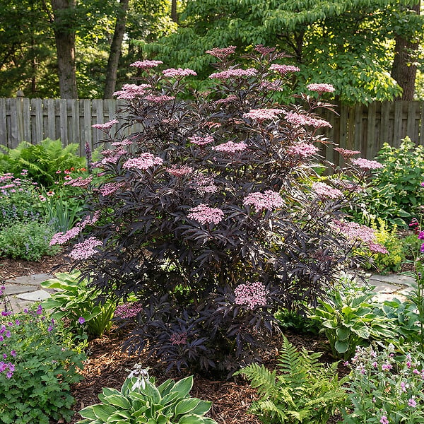 BLOOMIQUE - Sambucus Nigra Black Lace - Sureau noir - Plante de Jardin - Rustique - Hauteur 30-40 cm - Pot 19 cm - large