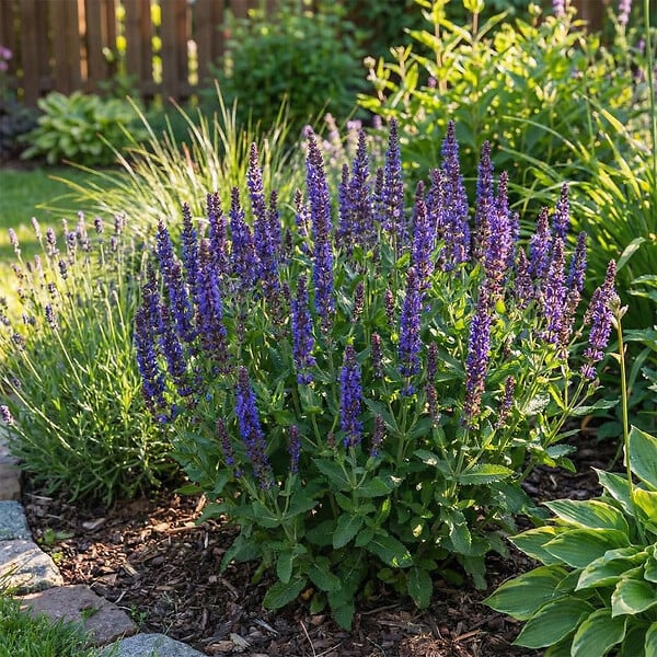 BLOOMIQUE - Lot de 6 - Salvia Blaukönigin - Sauge - Rustique - Vivace - Mellifère - Hauteur 10-20 cm - Pot 9 cm - large