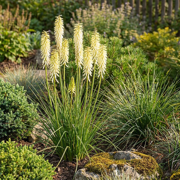 BLOOMIQUE - Lot de 6 - Kniphofia Little Maid - Tritome - Floraison abondante - Rustique - H. 10-20 cm - P. 9 cm - large