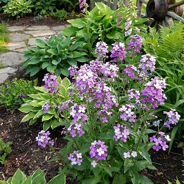 BLOOMIQUE - Lot de 3 - Hesperis Matronalis 'Violet' - Julienne des dames - H. 10-20 cm - P. 9 cm - large