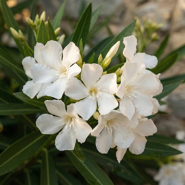 BLOOMIQUE - Laurier-rose (Nerium oleander) - Fleurs blanches - Plantes jardin - Plantes terrasse - P. 26 cm - large