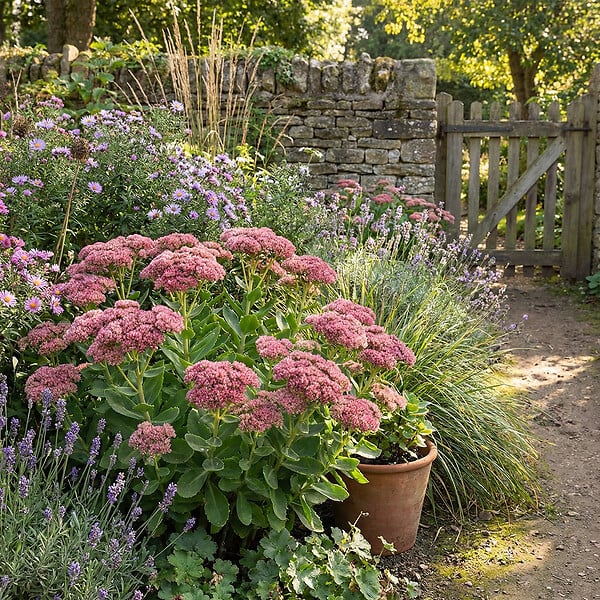 BLOOMIQUE - Lot de 6 - Sedum 'Herbstfreude' - Orpin - Plante succulente vivace rustique - H. 10-20 cm - P. 9 cm - large