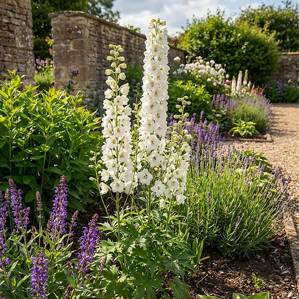 BLOOMIQUE - Lot de 6 - Delphinium Magic Fountains Pure White - Pied-d'alouette - H. 10-20 cm - P. 9 cm - large