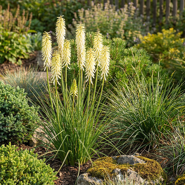 BLOOMIQUE - Lot de 3 - Kniphofia Little Maid - Tritome - Floraison abondante - Rustique - H. 10-20 cm - P. 9 cm - large