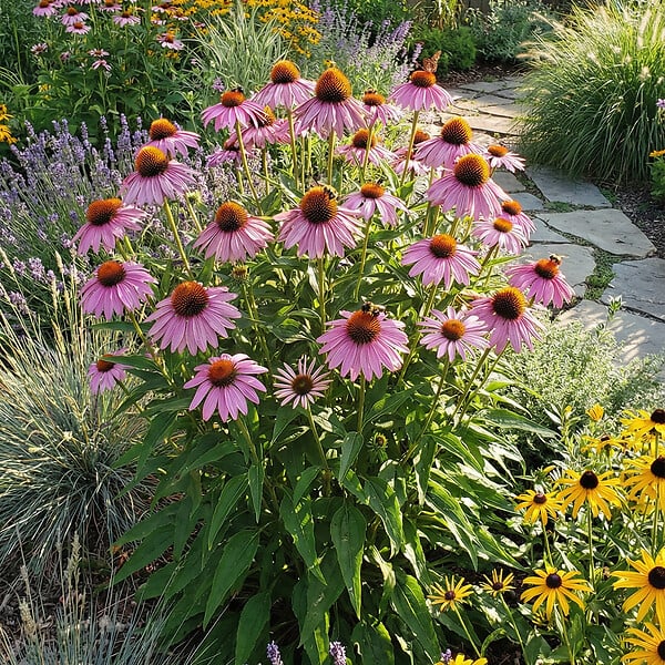 BLOOMIQUE - Lot de 3 - Echinacea purpurea magnus - Échinacée - Floraison abondante - H. 10-20 cm - P. 9 cm - large