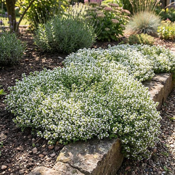 BLOOMIQUE - Lot de 6 - Thymus Albiflorus - Thym rampant - Rustique - Vivace - Couvre-sol - Persistant - P. 9 cm - large