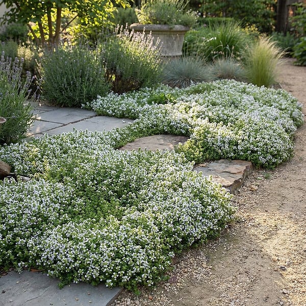 BLOOMIQUE - Lot de 6 - Thymus Albiflorus - Thym rampant - Rustique - Vivace - Couvre-sol - Persistant - P. 9 cm - large