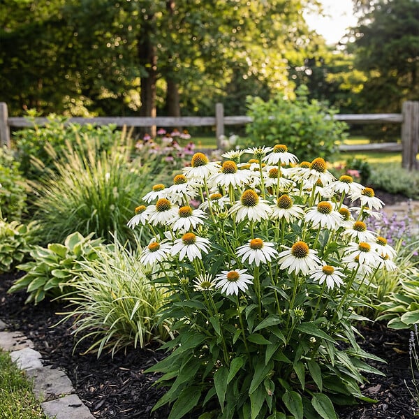 BLOOMIQUE - Lot de 3 - Echinacea purpurea 'White Swan' - Échinacée - Floraison abondante - H. 10-20 cm - P. 9 cm - large
