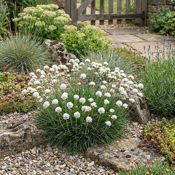 BLOOMIQUE - Lot de 6 - Armeria Maritima Alba - Armérie maritime - Plante de Jardin - H. 10-20 cm - P. 9 cm - large