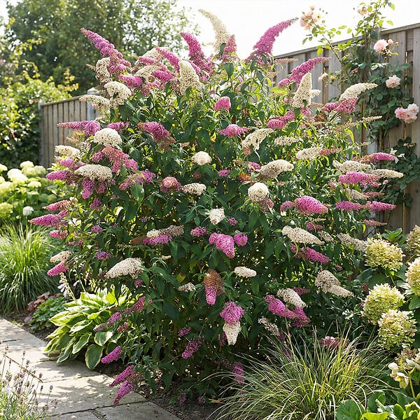 BLOOMIQUE - Buddleja Davidii Duo Rose et Blanc - Arbre aux papillons - Plante de Jardin - H. 30-40 cm - P. 17 cm - large