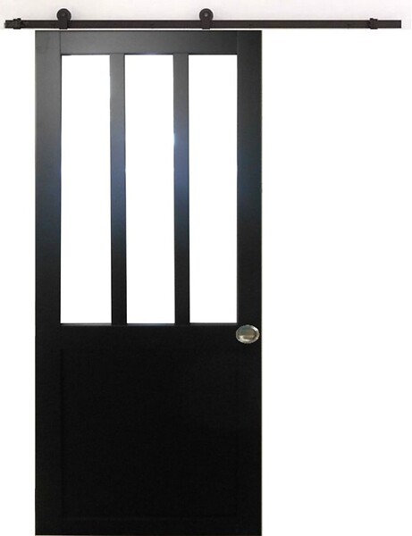 GD MENUISERIES - Porte Coulissante Atelier Noir H204 x L73 cm, Rail roulettes, Coquilles - large