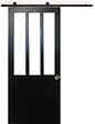 GD MENUISERIES - Porte Coulissante Atelier Noir H204 x L73 cm, Rail roulettes, Coquilles - vignette