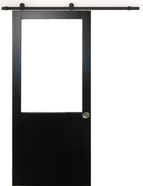 GD MENUISERIES - Porte Coulissante Atelier Noir H204 x L73 cm sans meneau, Rail Roulettes, Coquilles - large