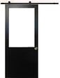 GD MENUISERIES - Porte Coulissante Atelier Noir H204 x L73 cm sans meneau, Rail Roulettes, Coquilles - vignette