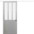 GD MENUISERIES - Porte Coulissante Atelier Blanc vitre depoli H204 x L73 cm, Rail alu Bandeau Blanc, Coquilles - vignette