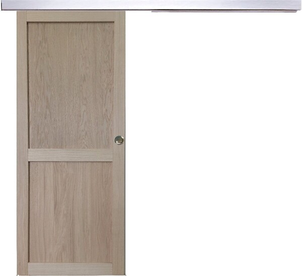 GD MENUISERIES - Porte Coulissante Atelier 2 Panneaux chene H204 x L73 cm, Rail Alu, Coquilles - large