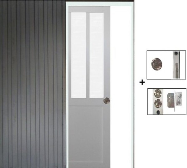 GD MENUISERIES - Porte Coulissante Atelier blanc vitre depoli H204 x L73 cm, Galandage - large