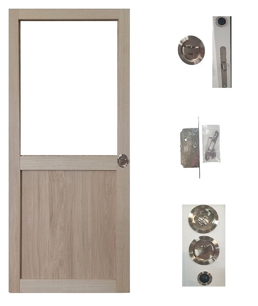 GD MENUISERIES - Porte Coulissante Atelier placage chene Vitrée H204 x L83 cm, serrure condamnation - large