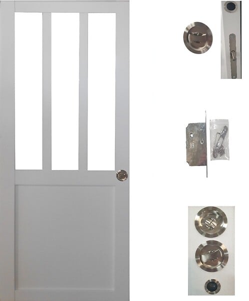 GD MENUISERIES - Porte Coulissante Atelier Blanc H204 x L83 cm, serrure condamnation - large