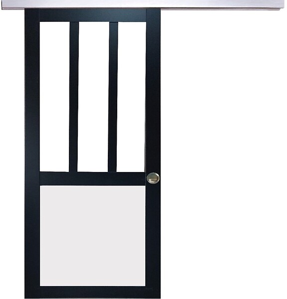 GD MENUISERIES - Porte Coulissante Atelier noir, blanc Vitrée H204 x L83 cm, Rail Alu, Coquilles - large