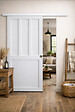 GD MENUISERIES - Porte Coulissante Atelier 2 panneaux blanc H204 x L73 cm, Rail Alu bandeau blanc, Coquilles - vignette