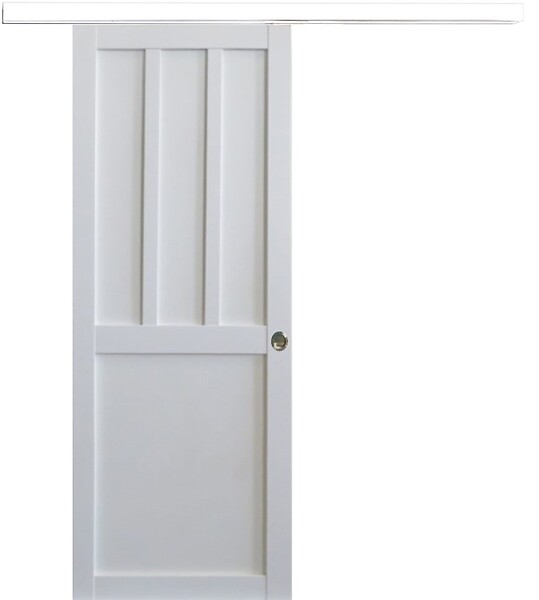 GD MENUISERIES - Porte Coulissante Atelier 2 panneaux blanc H204 x L73 cm, Rail Alu bandeau blanc, Coquilles - large