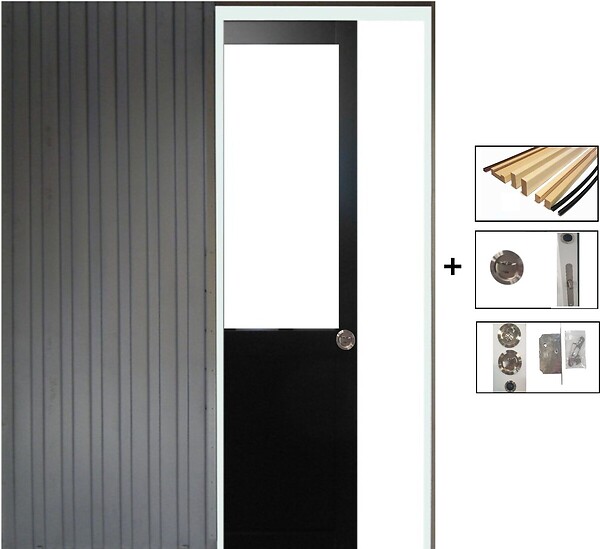 GD MENUISERIES - Porte Coulissante Atelier Noir H204 x L83 cm sans meneau, Galandage, kit finition - large