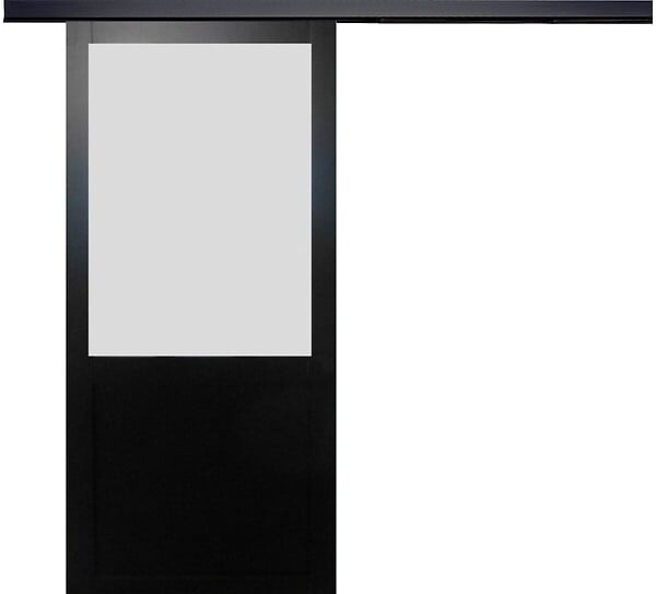 GD MENUISERIES - Porte Coulissante Athena Noir Vitrée H204 x L73 cm, Rail alu Bandeau Noir - large