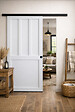 GD MENUISERIES - Porte Coulissante Atelier 2 panneaux blanc H204 x L73 cm, Rail Alu bandeau noir, Coquilles Noir - vignette