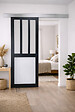 GD MENUISERIES - Porte Coulissante Atelier noir, blanc Vitrée H204 x L83 cm, Rail Alu, Coquilles Noir - vignette
