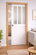 GD MENUISERIES - Porte Coulissante Atelier Blanc vitre depoli H204 x L83 cm, Galandage, kit de finition - vignette