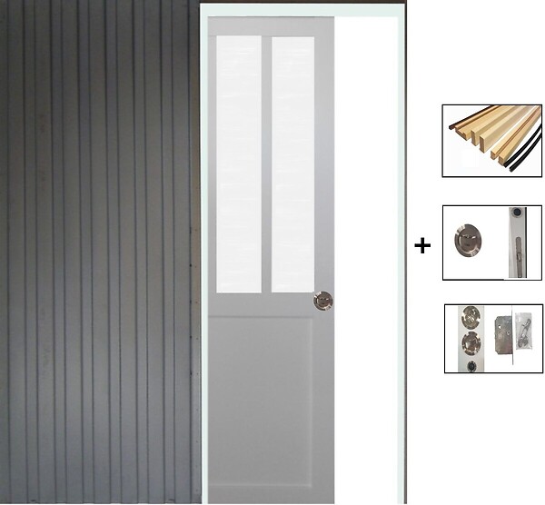 GD MENUISERIES - Porte Coulissante Atelier Blanc vitre depoli H204 x L83 cm, Galandage, kit de finition - large