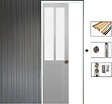 GD MENUISERIES - Porte Coulissante Atelier Blanc vitre depoli H204 x L83 cm, Galandage, kit de finition - vignette