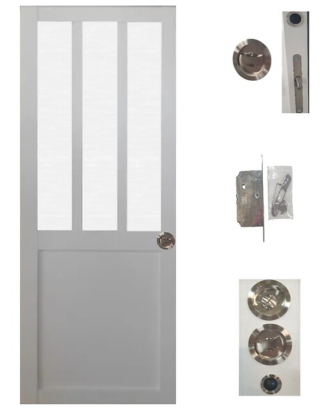 GD MENUISERIES - Porte Coulissante Atelier Blanc vitre depoli H204 x L83 cm, serrure condamnation - large