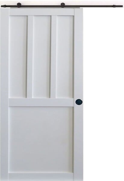 GD MENUISERIES - Porte Coulissante Atelier 2 panneaux blanc H204 x L73 cm, Rail roulettes, Coquilles Noir - large