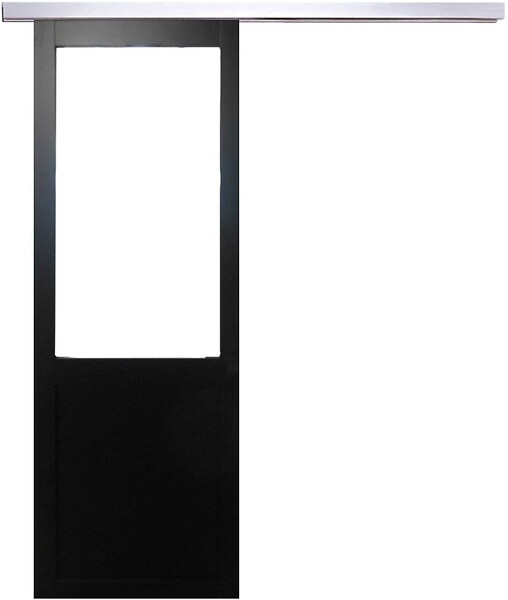 GD MENUISERIES - Porte Coulissante Atelier Noir Vitrée H204 x L83 cm sans meneau, Rail Alu - large