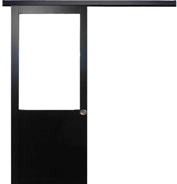 GD MENUISERIES - Porte Coulissante Atelier Noir H204 x L83 cm sans meneau, Rail alu Bandeau Noir, Coquilles - large