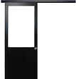 GD MENUISERIES - Porte Coulissante Atelier Noir H204 x L83 cm sans meneau, Rail alu Bandeau Noir, Coquilles - vignette