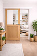 GD MENUISERIES - Porte Coulissante Atelier placage chene Vitrée H204 x L73 cm, Rail Alu Bandeau Blanc, Coquilles - vignette