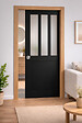 GD MENUISERIES - Porte Coulissante Atelier Noir vitre depoli H204 x L73 cm, Galandage, kit finition - vignette