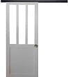 GD MENUISERIES - Porte Coulissante Atelier blanc H204 x L83 cm, Rail Alu bandeau noir, Coquilles - vignette