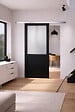 GD MENUISERIES - Porte Coulissante Athena Noir Vitrée H204 x L73 cm, Rail Alu - vignette