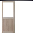 GD MENUISERIES - Porte Coulissante Atelier placage chene Vitrée H204 x L73 cm, Rail Alu bandeau noir - vignette