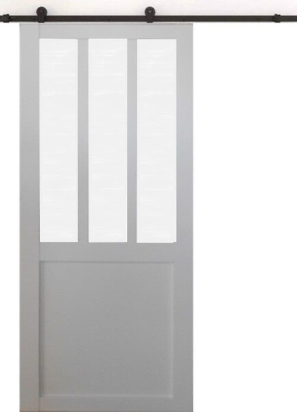 GD MENUISERIES - Porte Coulissante Atelier blanc vitre depoli H204 x L73 cm, Rail roulettes - large