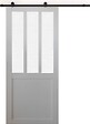 GD MENUISERIES - Porte Coulissante Atelier blanc vitre depoli H204 x L73 cm, Rail roulettes - vignette