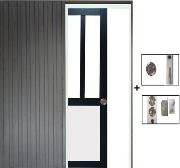 GD MENUISERIES - Porte Coulissante Atelier noir, panneau blanc Vitrée H204 x L73 cm, Galandage - large