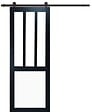 GD MENUISERIES - Porte Coulissante Atelier noir, blanc Vitrée H204 x L73 cm, Rail Roulettes, Coquilles - vignette