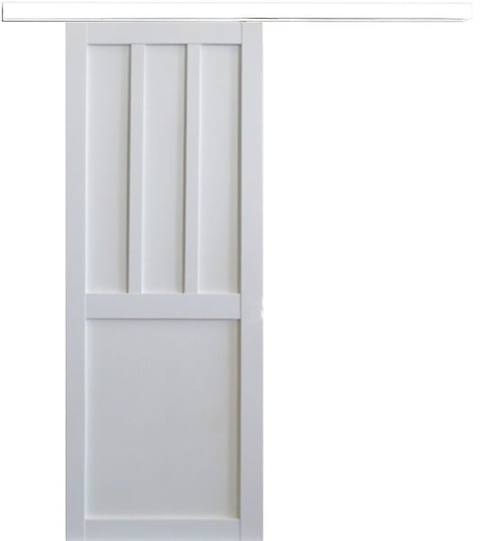 GD MENUISERIES - Porte Coulissante Atelier 2 panneaux blanc H204 x L73 cm, Rail Alu bandeau blanc - large