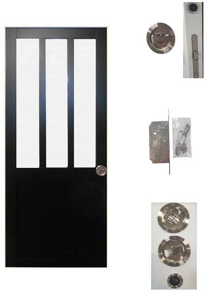 GD MENUISERIES - Porte Coulissante Atelier Noir vitre depoli H204 x L73 cm, serrure condamnation - large